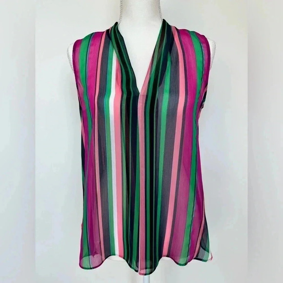Anne Klein Women's Sleeveless Sheer Stripe Blouse Size 4 - Picture 1 of 7